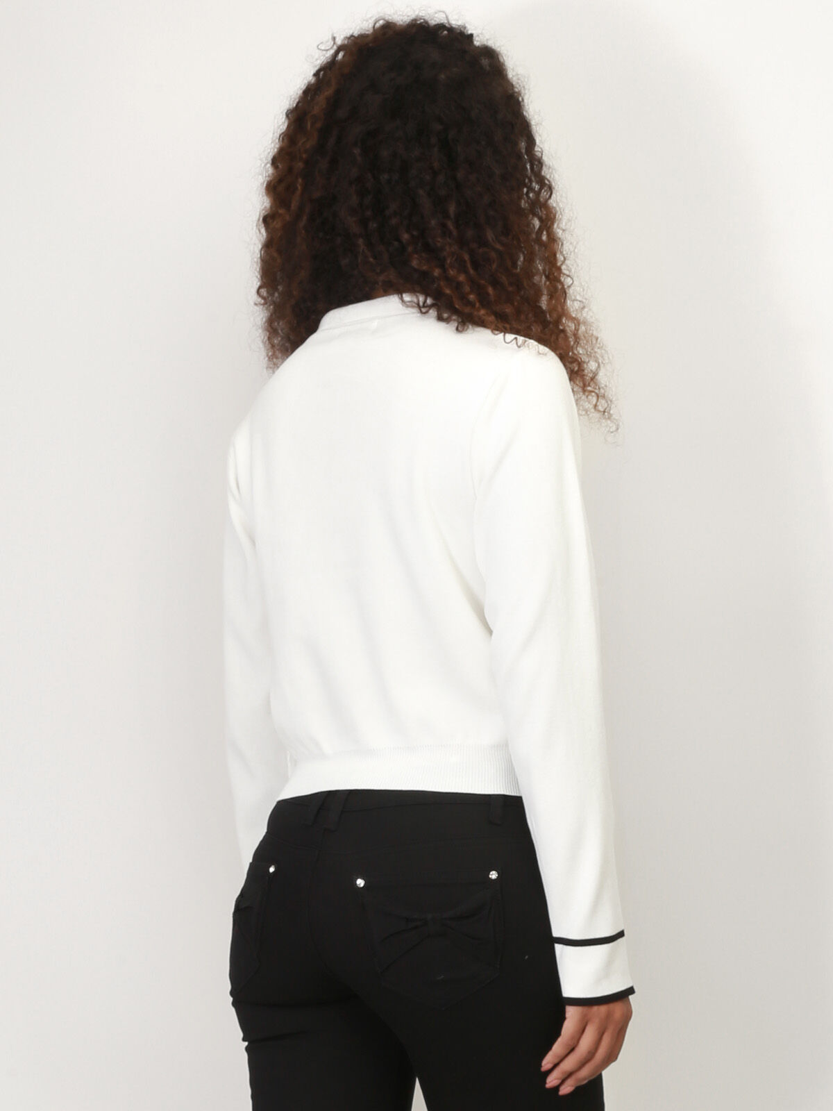 Cardigan à nœud et boutons nacrés- Blanc