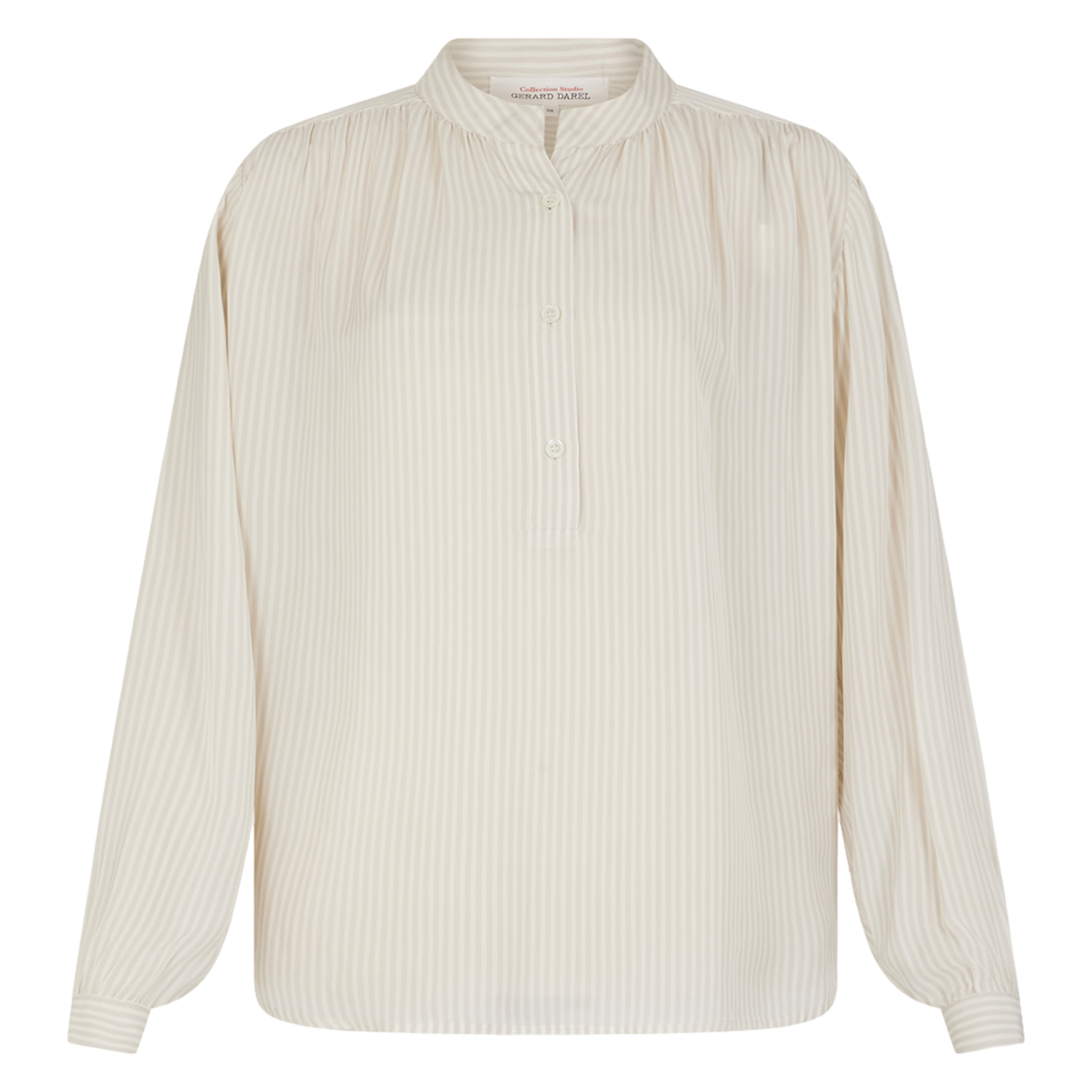 AMBRE - Blouse col tunisien à rayures | Blanc