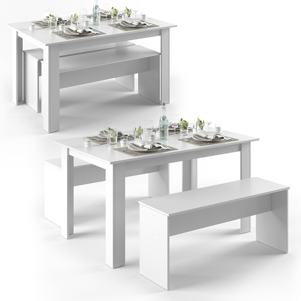Vicco Tischgruppe Sitzgruppe Essgruppe Holztisch Esstisch Holz TischWeiß