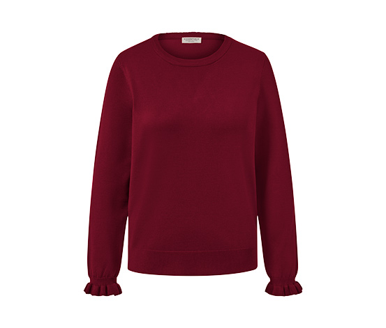 Feinstrickpullover mit Rüschendetail, bordeauxrot