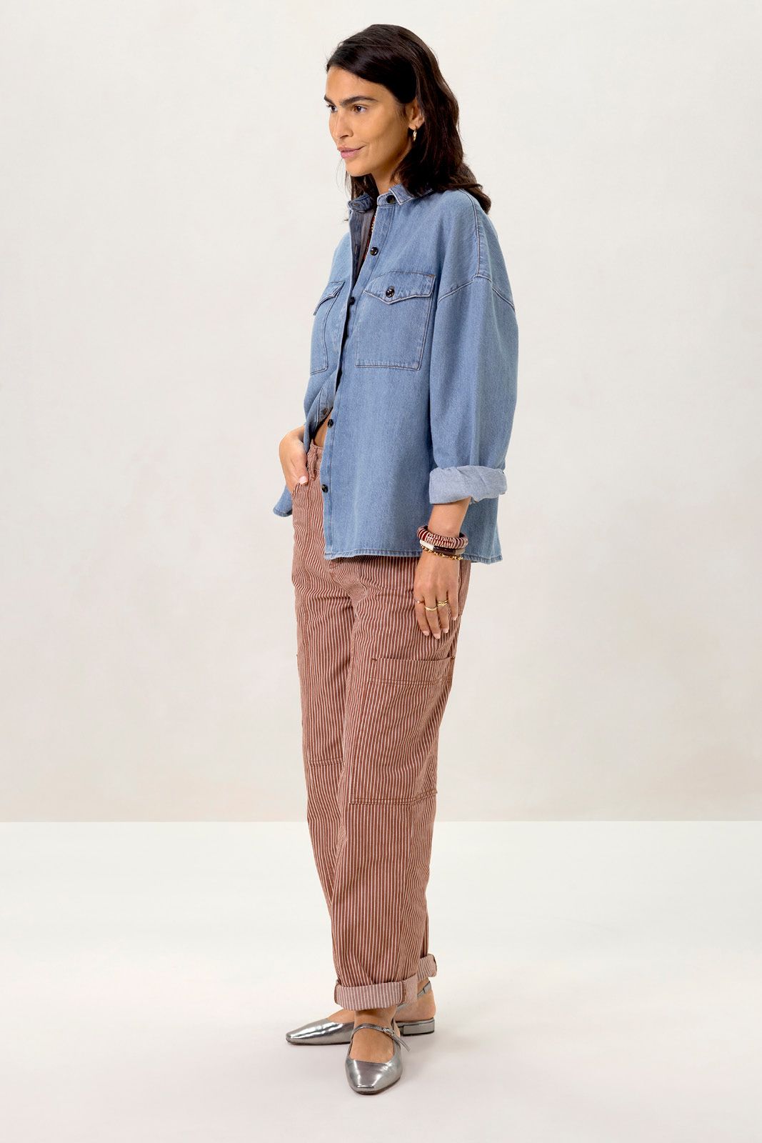 Lichtblauwe denim blouse