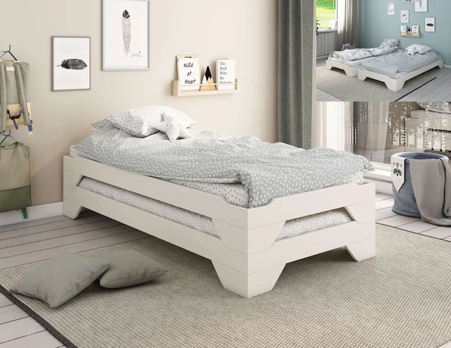 Home affaire Massivholzbett »Melwine, Stapelbett, platzsparend, modern« 1 Bett,  inklusive Lattenrost, platzsparend und ideal für Besuch!