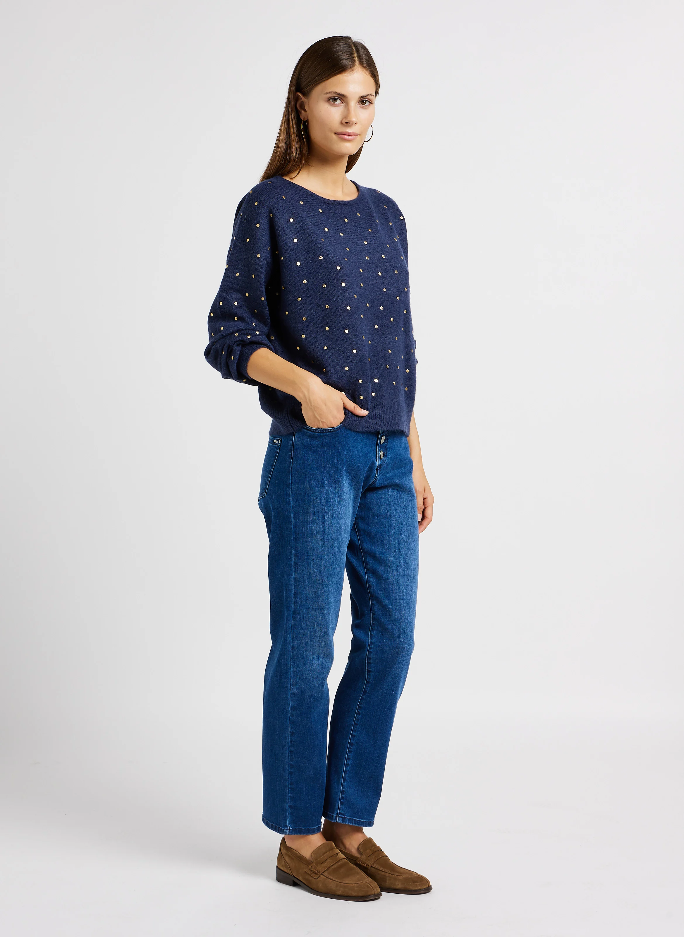LOUANGE - Pull col bateau à pois | Bleu