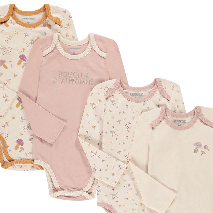 Lot de 7 bodies en jersey imprimé fantaisie pour fille - Ecru