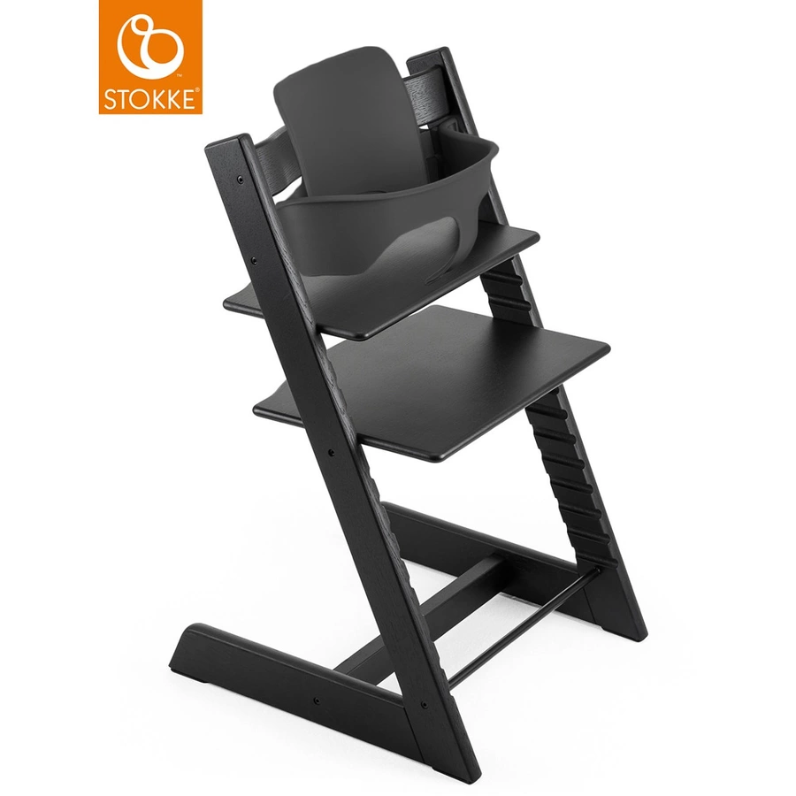 STOKKE® Tripp Trapp® Hochstuhl Buche schwarz + gratis Baby Set schwarz