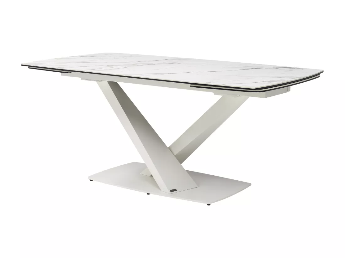 Table à manger extensible 6 à 10 personnes en verre trempé, céramique et métal - Effet marbre blanc - MALATA de Maison Céphy