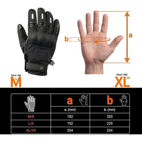 Gants moto Casr Niveau 1 KP Taille XL Noir