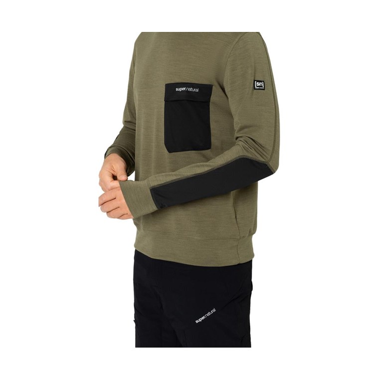 Super.natural Alpine Pocket Crew Pullover Men Olive Night Melange/Jet Black