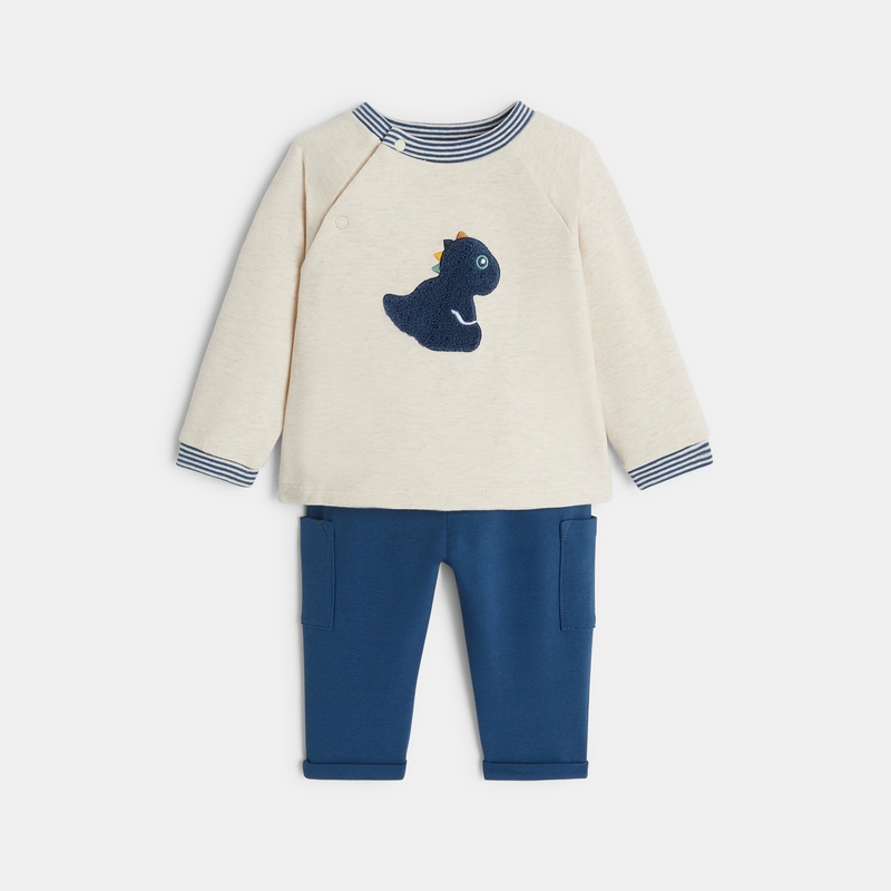 Pull dinosaure et pantalon en molleton bleu naissance