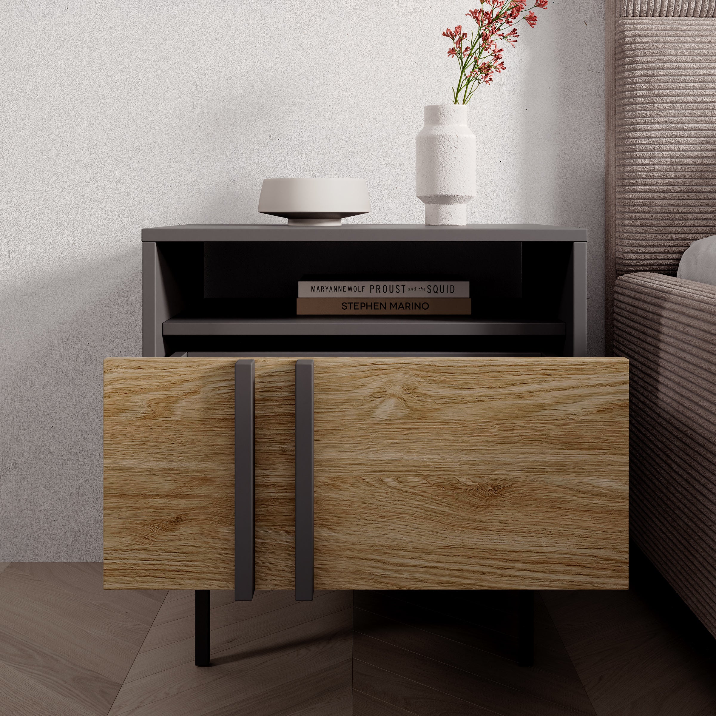 Antigo - Nachtkastje - Eiken/Antraciet - 53x43x53 cm