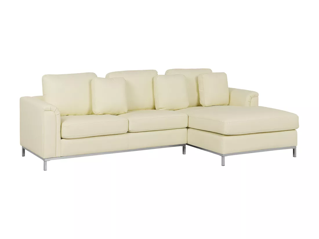 Canapé Angle à droite en Cuir Véritable Beige Dossier Matelassé Housses Amovibles Oslo