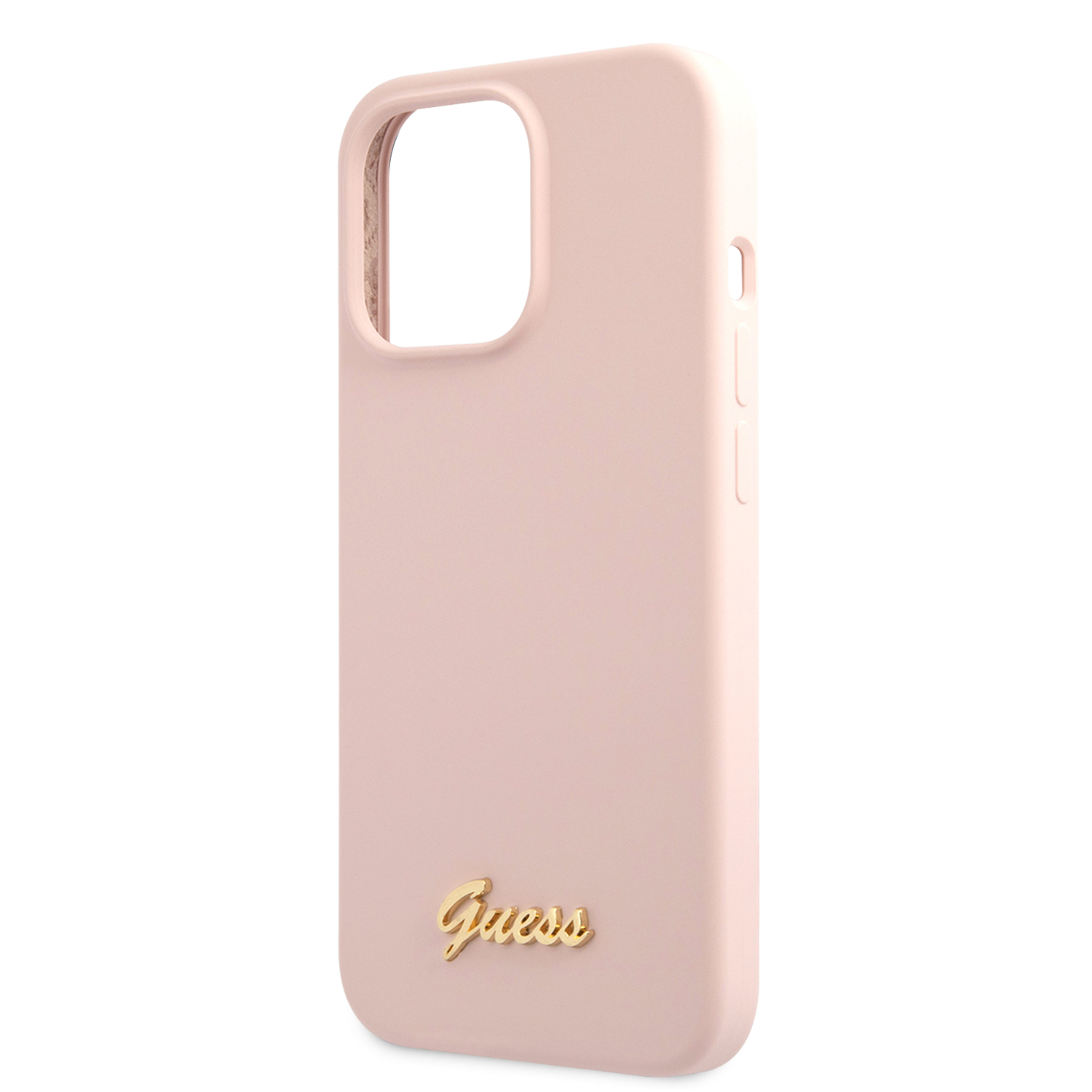 iPhone 13 Pro MagSafe Silikon Hardcase Hülle Vintage Script (GUHMP13LLSLMGLP) - Rosa / Gold