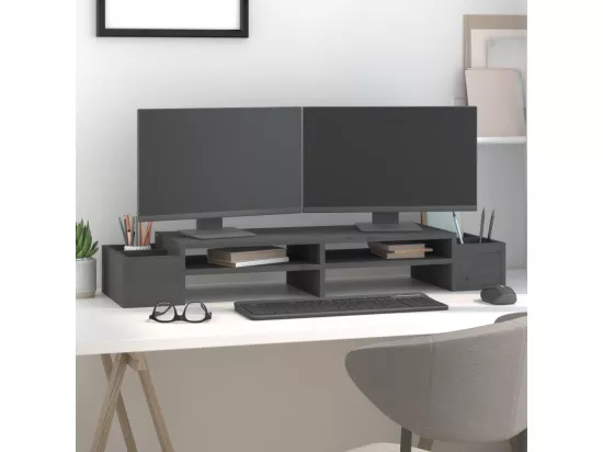 Support de moniteur Gris 100x27,5x15 cm Bois de pin solide