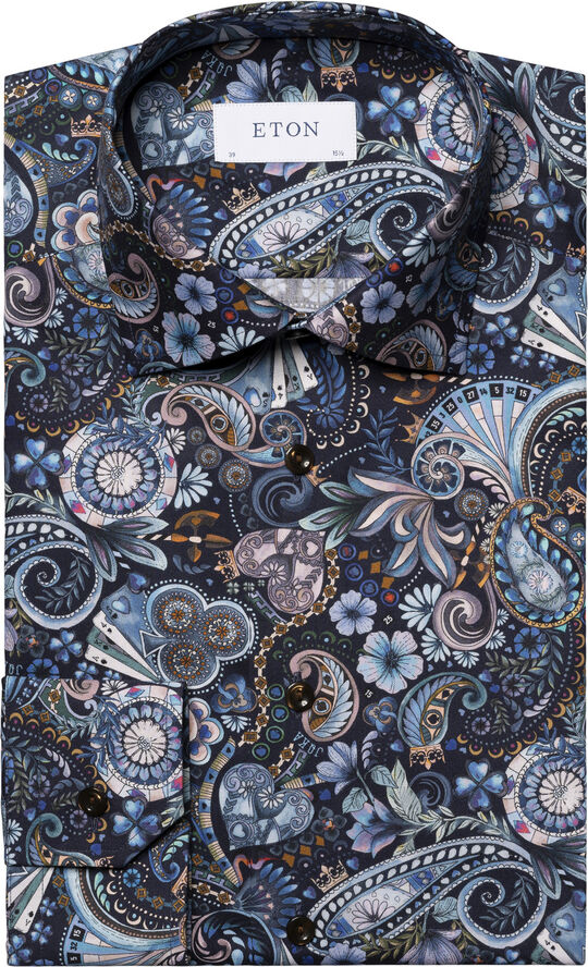 ETON Contemporary Fit Navy Blue Motif Signature Twill Shirt Blå