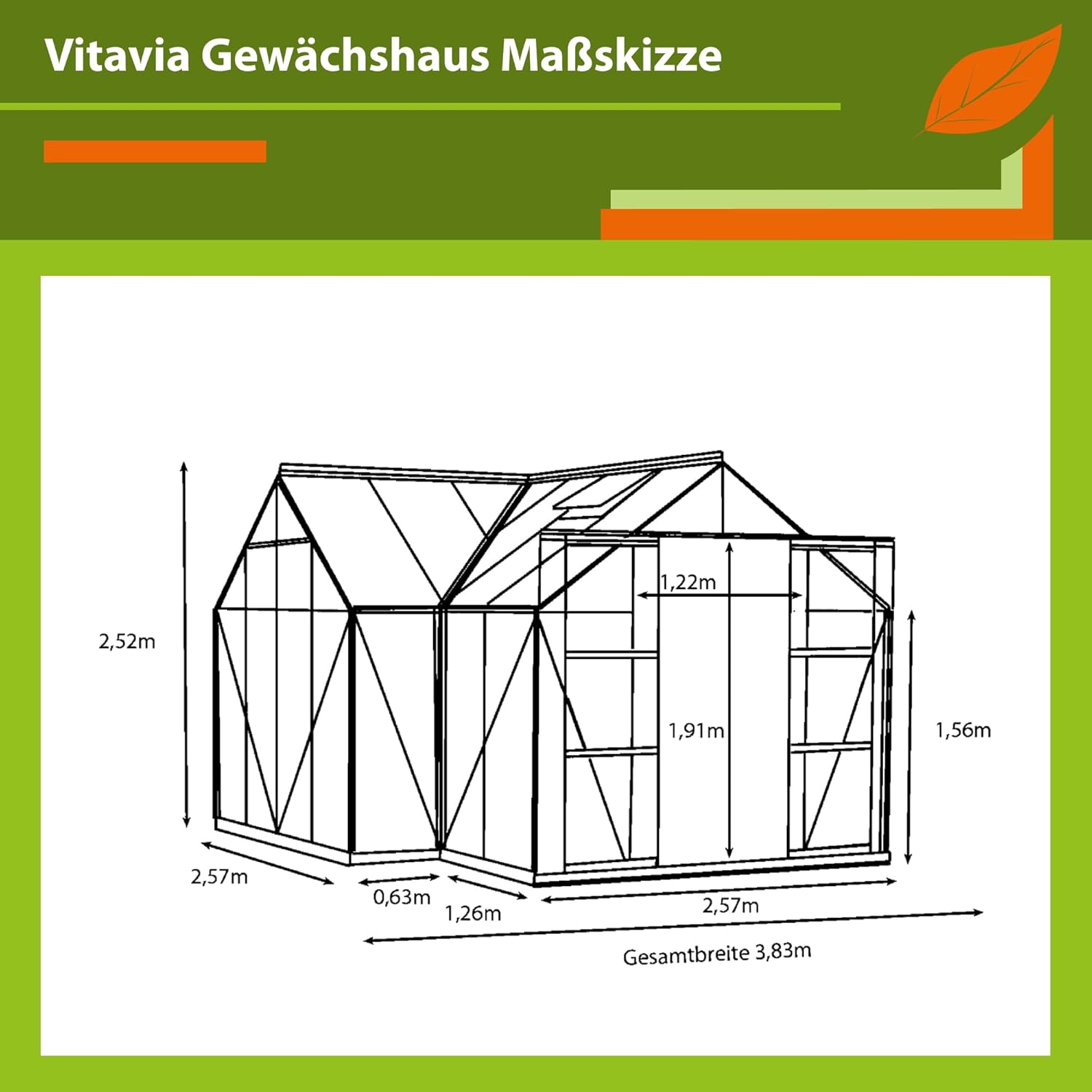 Vitavia Gewächshaus Sirius, Aluminium eloxiert, 3 mm ESG | Wetterfestes & stabiles Treibhaus | Perfekt für Gemüse & Pflanzen | Robust & langlebig