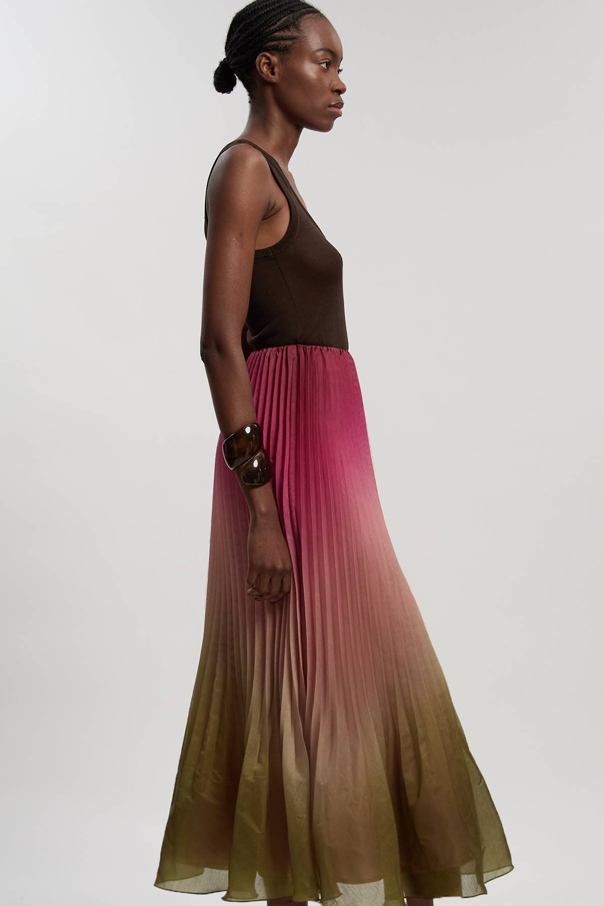KarenMillen Jupe Longue Plissée En Organdi Slub Tissé