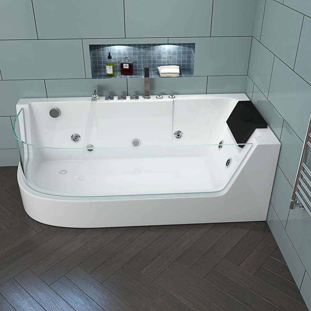 Home Deluxe - Whirlpoolbad - CARICA Links Wit met Verwarming en Massage - Afmetingen: 170 x 80 x 59 cm | Hoekbad, Binnenbad