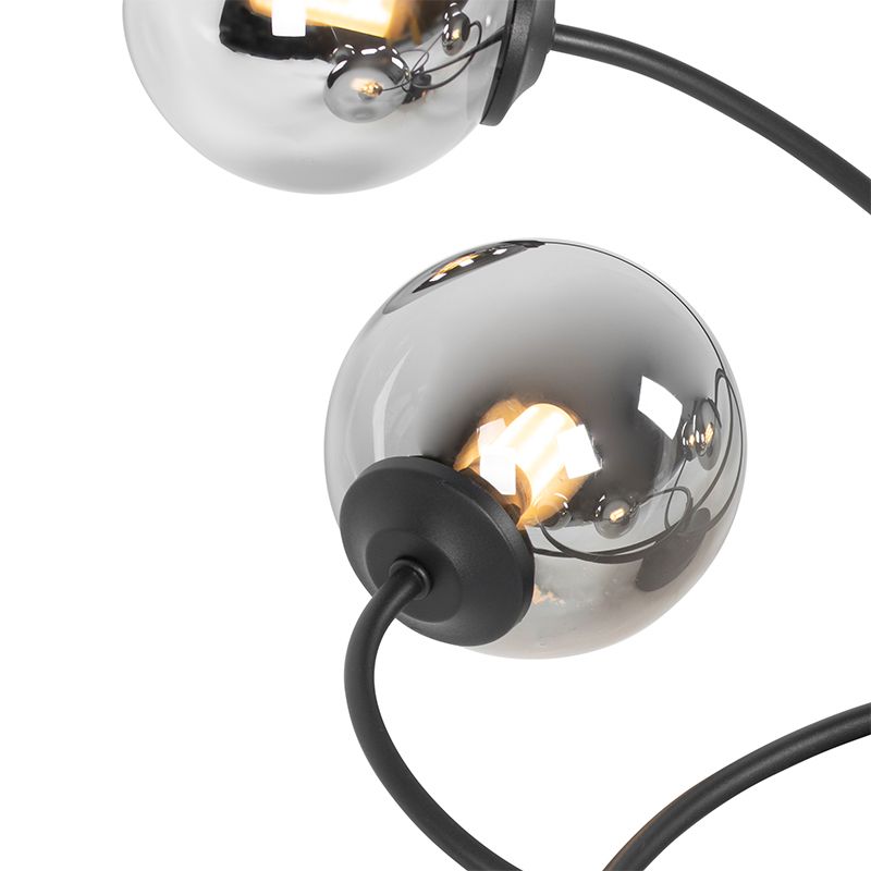 Moderne plafondlamp zwart 6-lichts met smoke glas - Athens