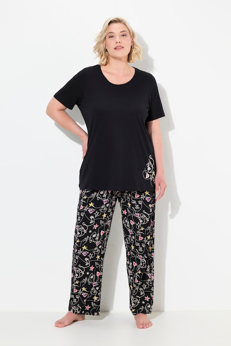 Pyjama, Zweiteiler, Scribble-Herz, Halbarm, lange Hose