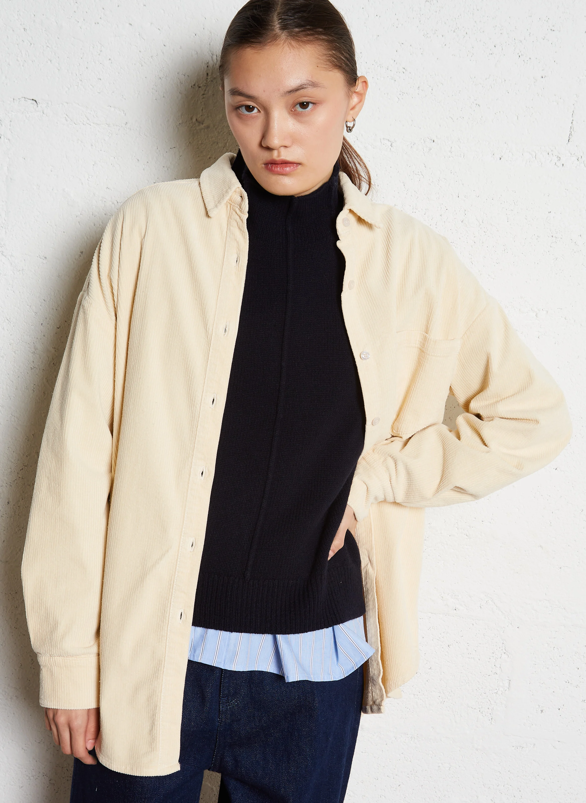 FIRENZE - Surchemise oversize col classique en coton mélangé | Beige