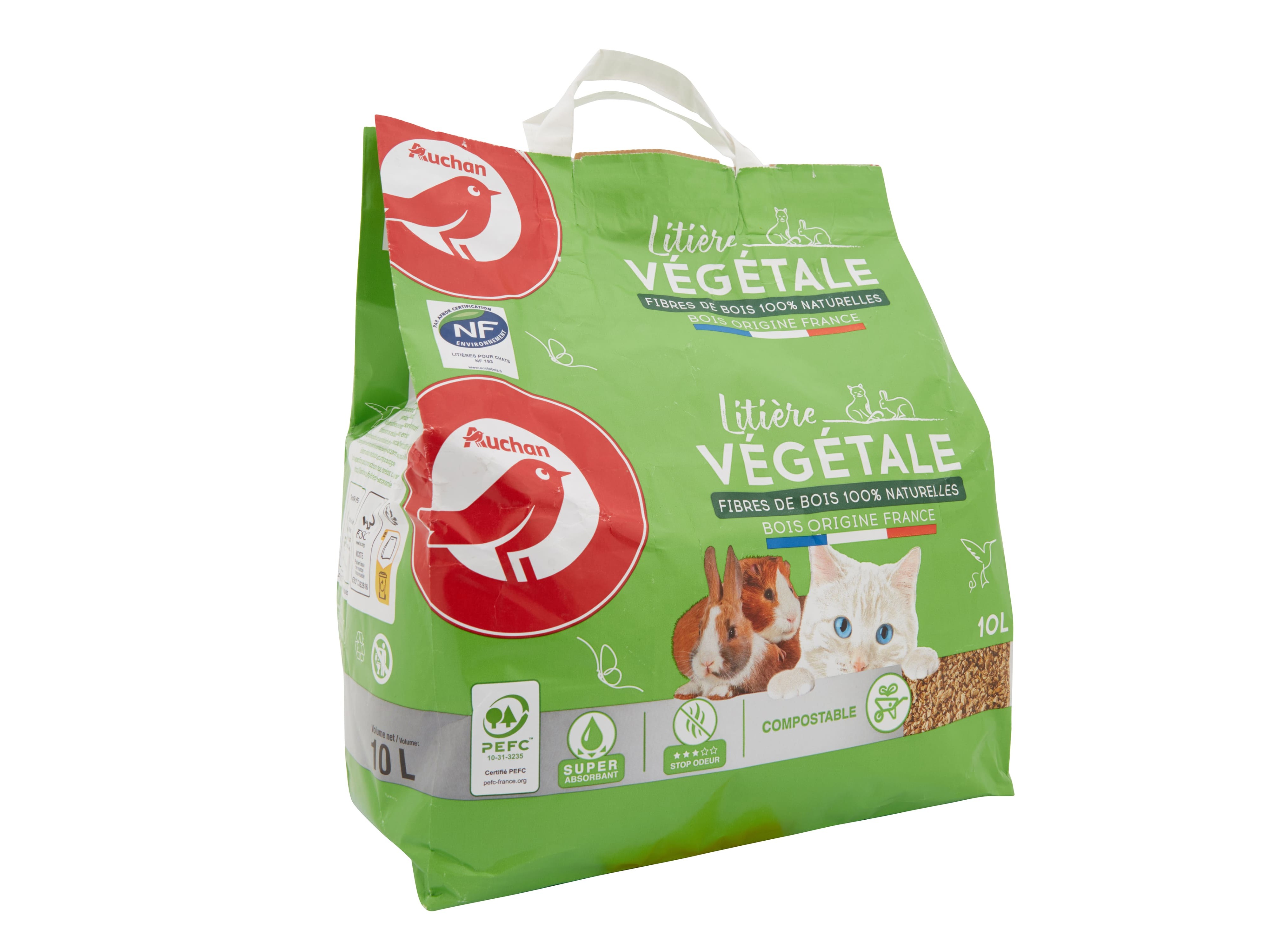 ABSORVENTE VEGETAL AUCHAN FIBRAS DE MADEIRA 100% NATURAIS 10L