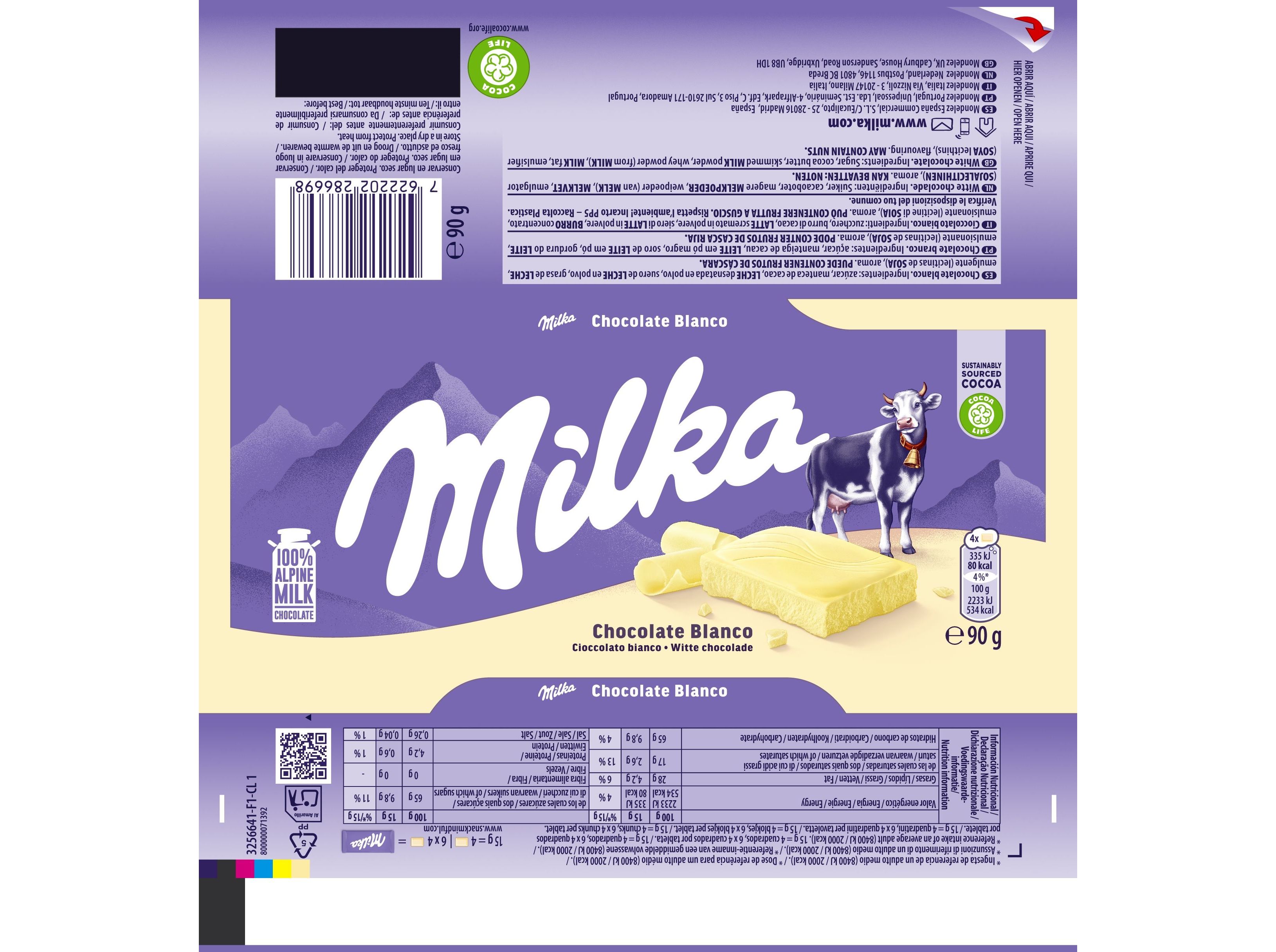 CHOCOLATE MILKA BRANCO 90 G