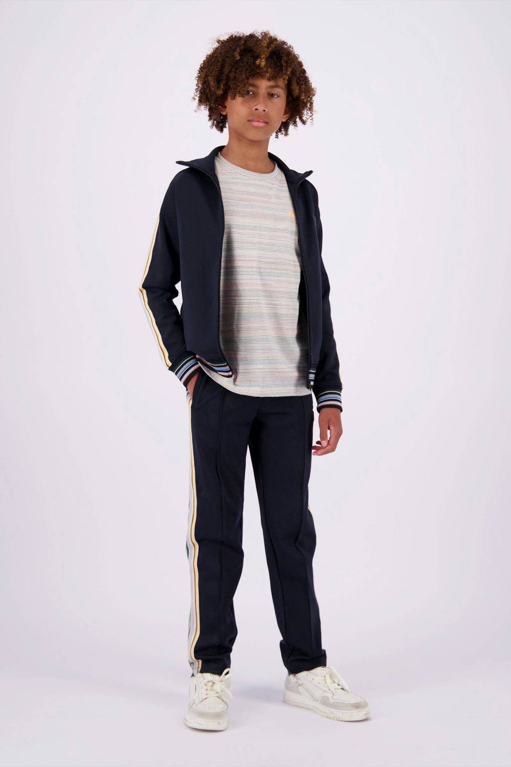 Vingino sweatvest Owin met contrastbies donkerblauw/geel