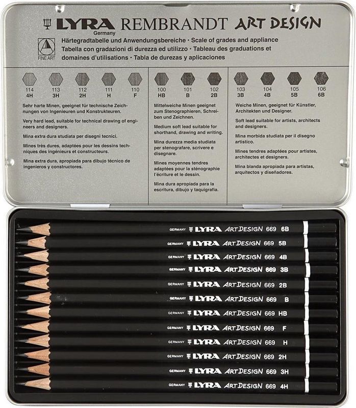 Art Design - Grafietstiften - Assortiment van 12 - Metalen Doos