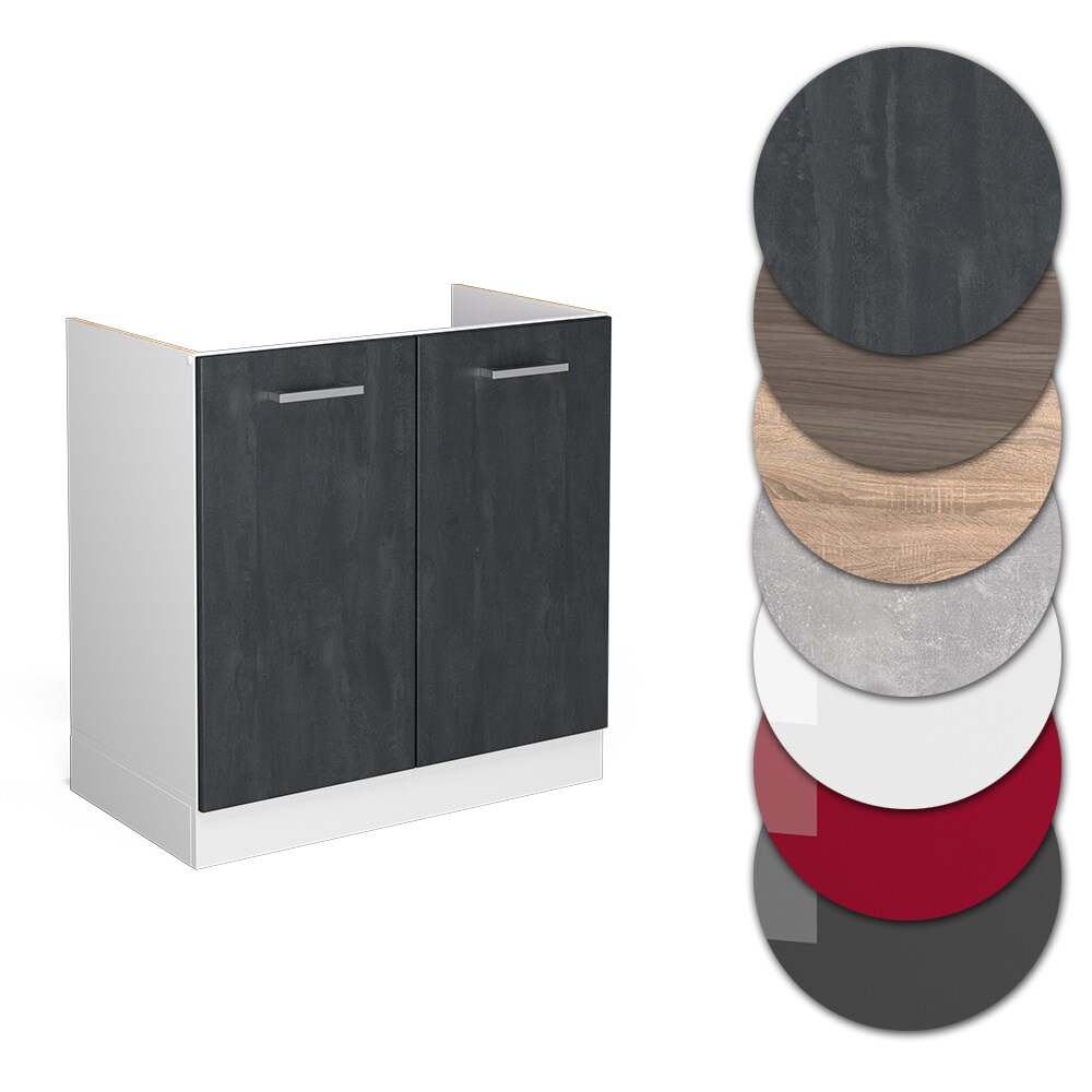 Vicco Spülenunterschrank R-Line Schwarz Beton Weiß 80 cm ohne Arbeitsplatte