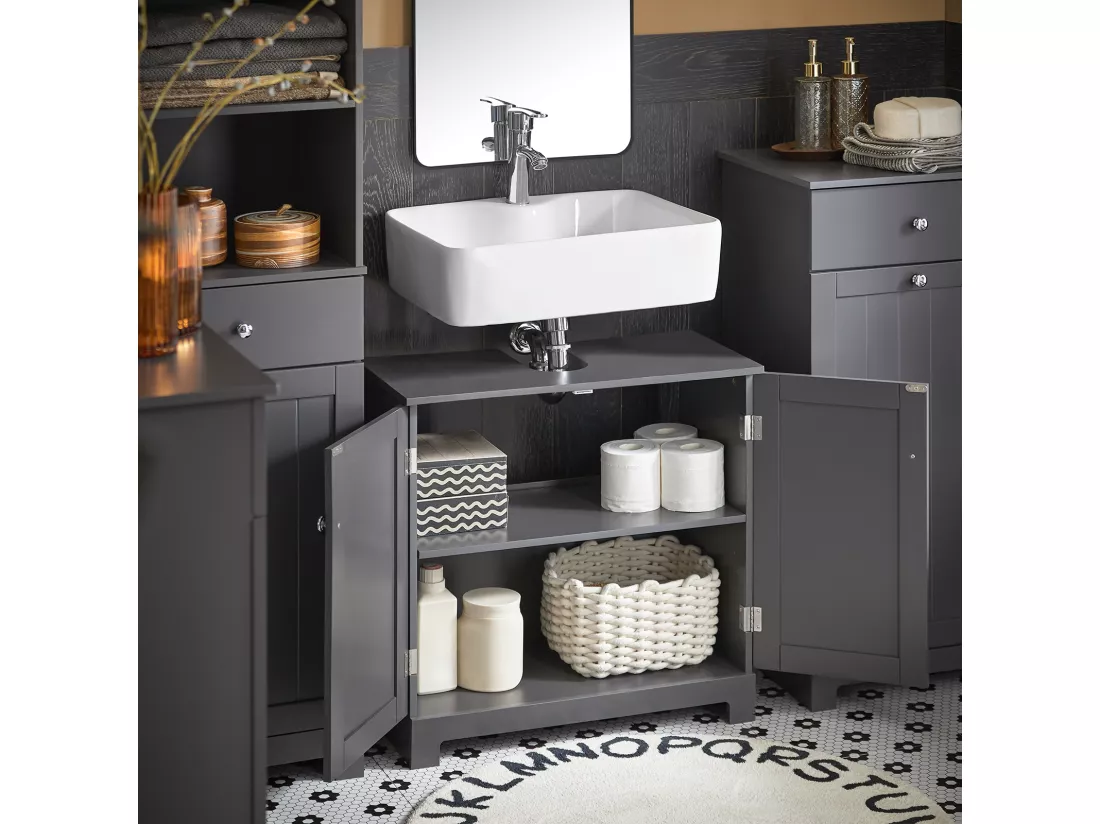 Meuble Sous-lavabo À 2 Étages Et 2 Portes Meuble De Rangement De Salle De Bain, BZr18-dg