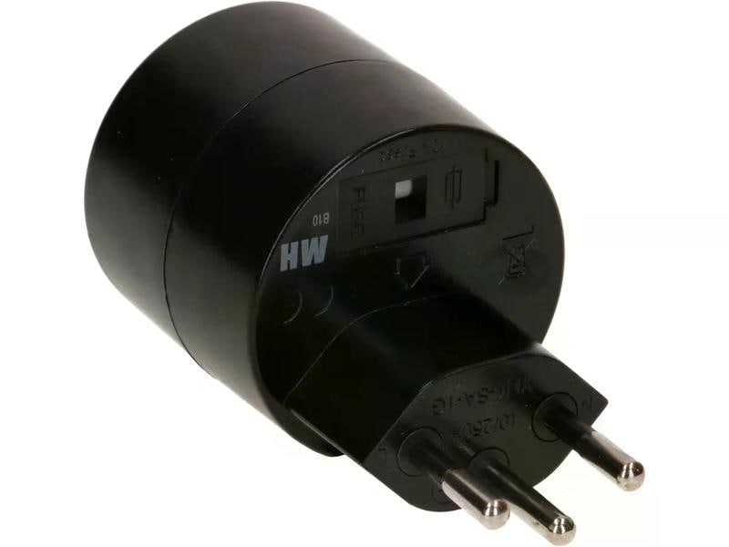 Max Hauri Reiseadapter Schuko – T12, Schwarz Asymmetrischer Übergangsstecker