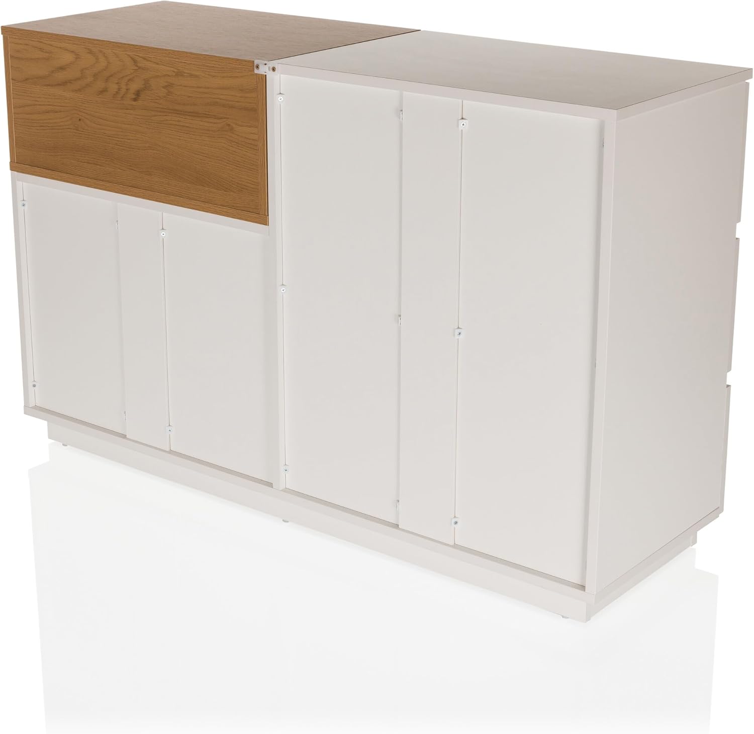 Sideboard mit 5 Schubladen 120x40x76 cm MELMO S Schubladenkommode im skandinavischen Stil, griffloses Design, Weiß/Eiche