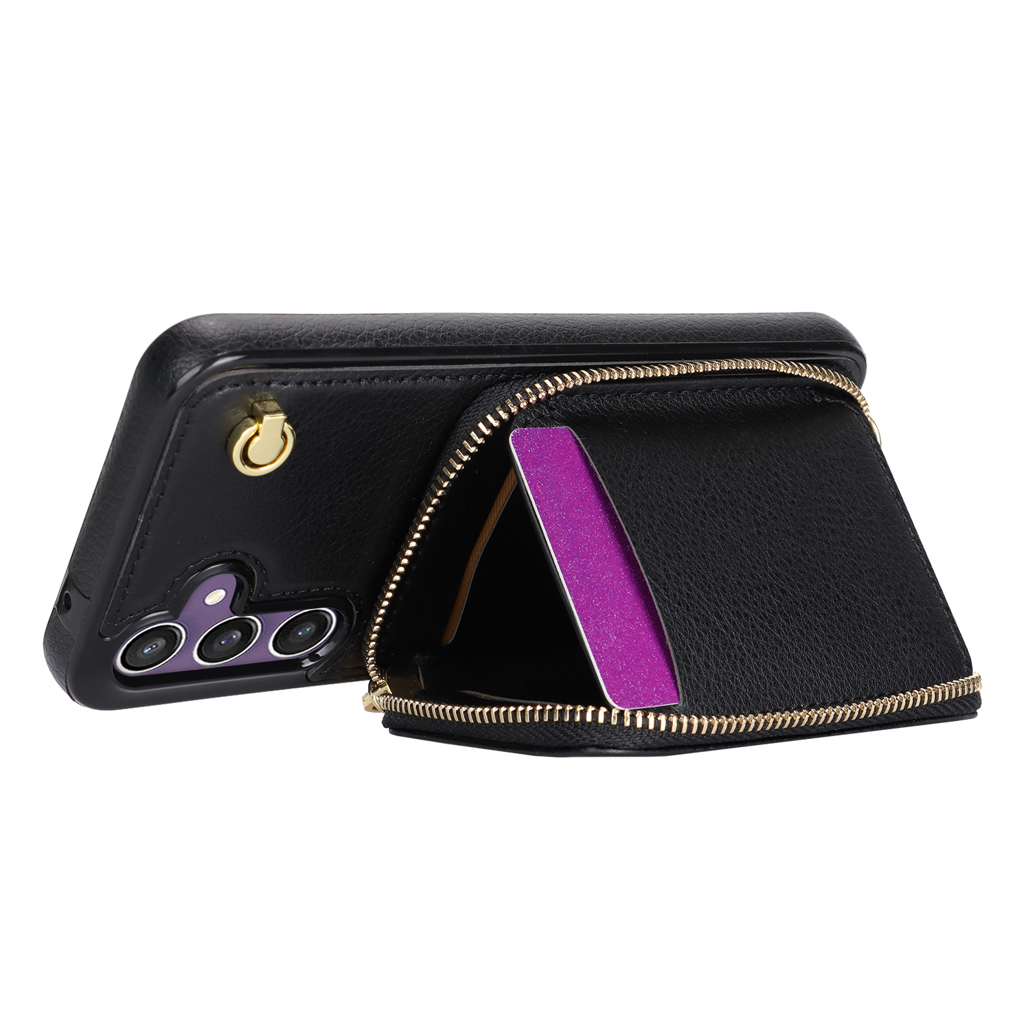 Samsung Galaxy S25 FE Necklace Leder Schutz Hülle mit Kartenfächer   Handykette (140cm) - Schwarz