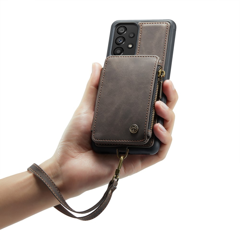 Samsung Galaxy A54 5G Leder Schutzhülle mit Münzbeutel   3 Kartenfächern - Dunkelbraun