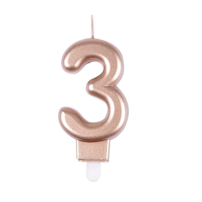 BOUGIE ANNIVERSAIRE CHIFFRE 3 H.75CM ROSE GOLD