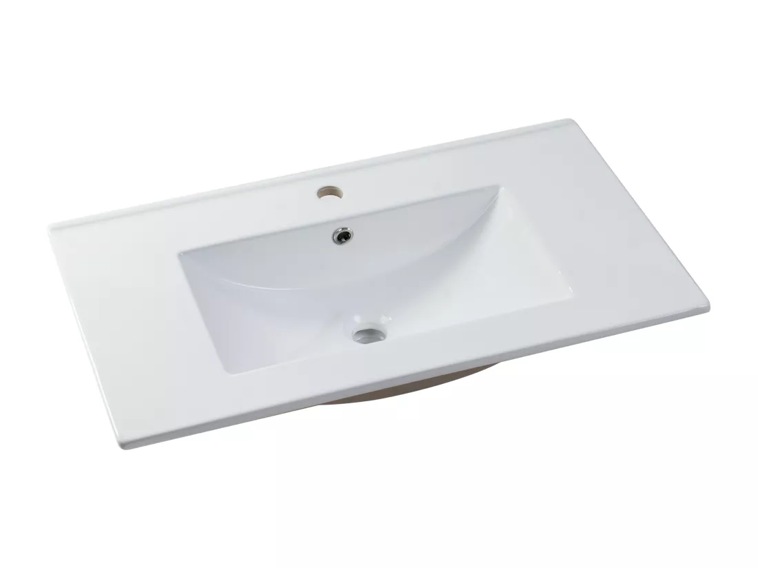 Meuble de salle de bain suspendu strié blanc avec vasque à encastrer - 80 cm - SATARA