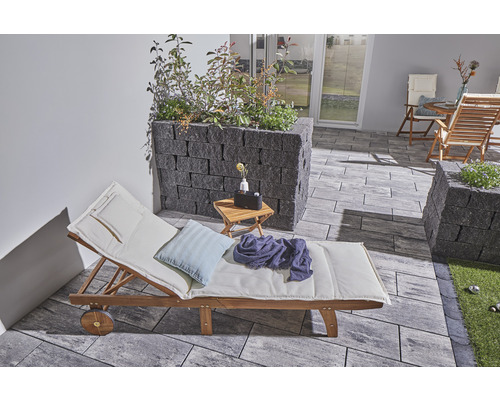 Alina Garden Place tuinligstoel, 59,5 x 197,5 x 30 cm, natuurlijk hout, inclusief bijzettafel en kussens