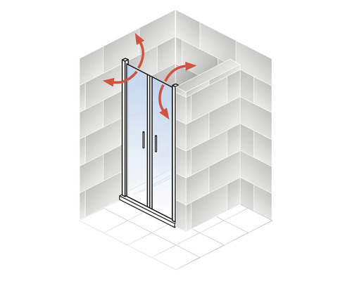 Douchedeur in nis met draaideur SCHULTE Garant 2.0 ExpressPlus 80 cm profiel zwart helder glas vuilafstotende glascoating deurscharnier links deurscharnier rechts