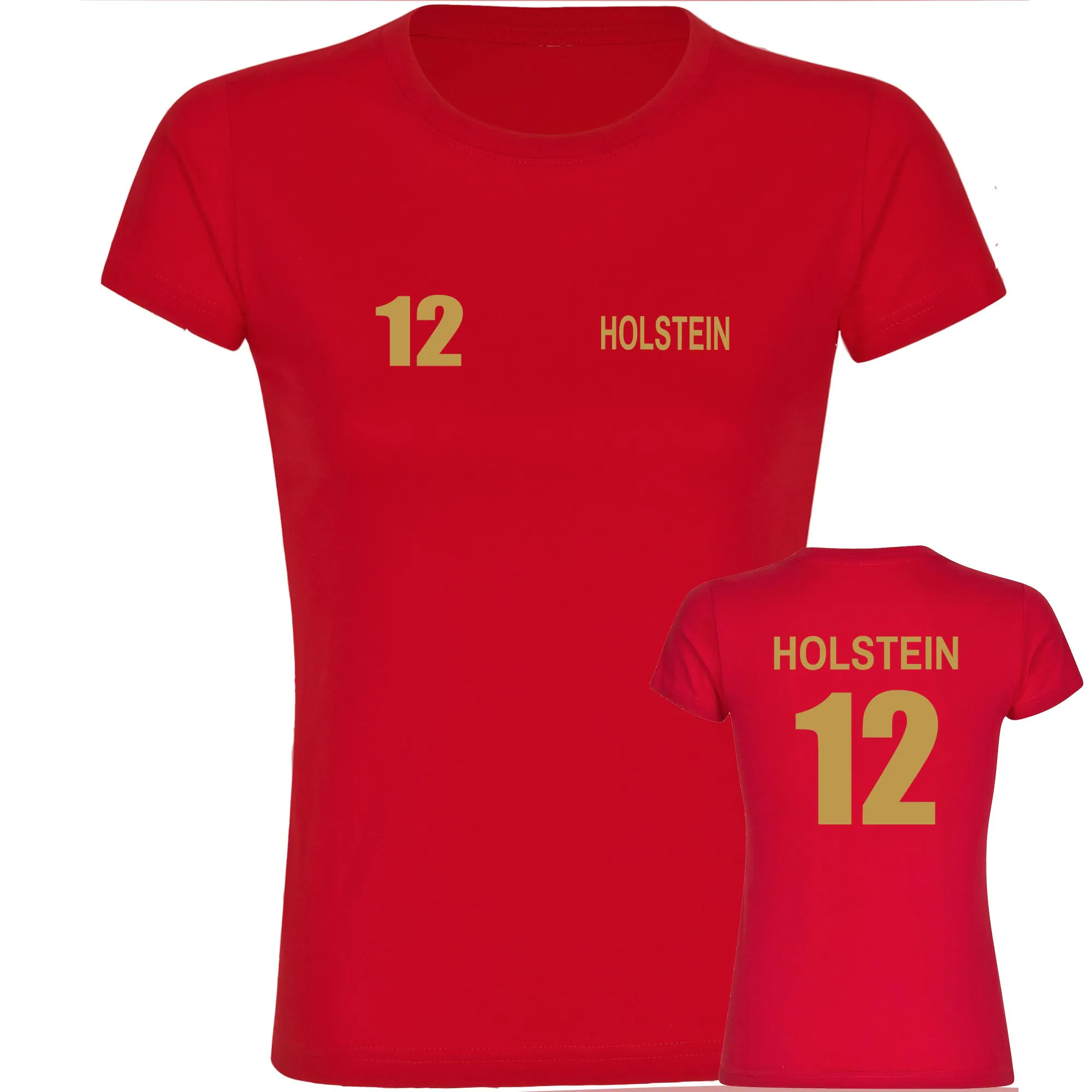 multifanshop® Damen T-Shirt - Holstein - Trikot 12 gold - Druck gold metallic