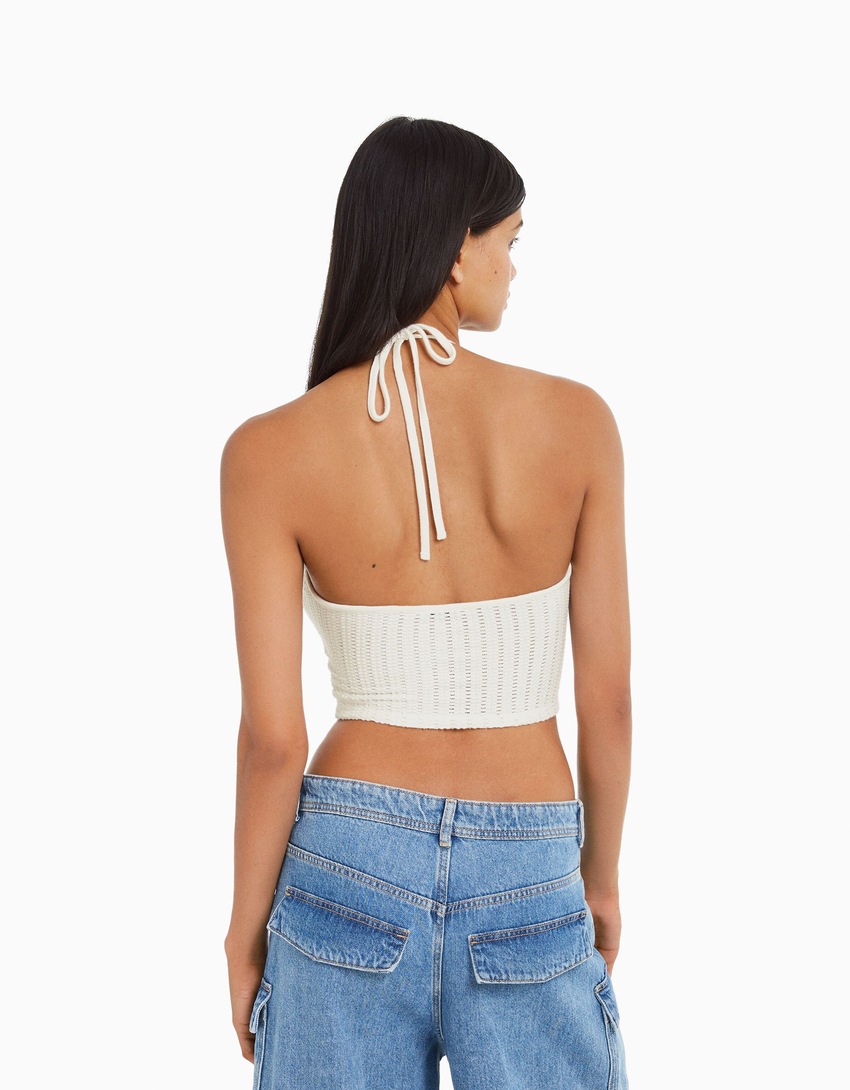 Top de crochê estilo halter