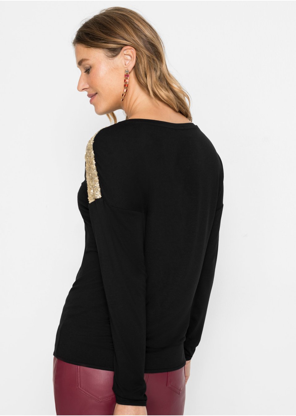 T-shirt manches longues oversize avec motif de Noël et jolies paillettes