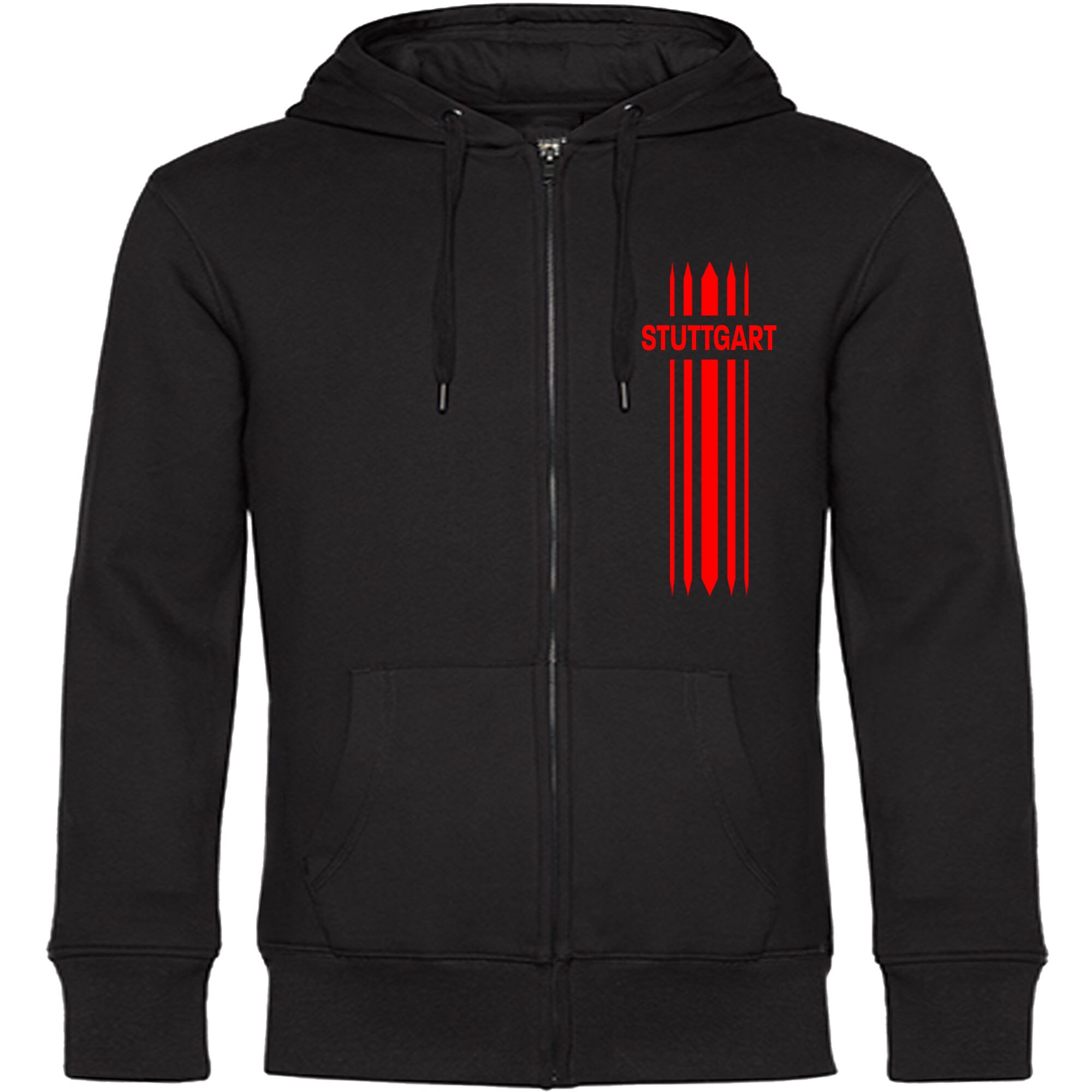 multifanshop® Kapuzen Sweatshirt Jacke - Stuttgart - Streifen - Druck rot