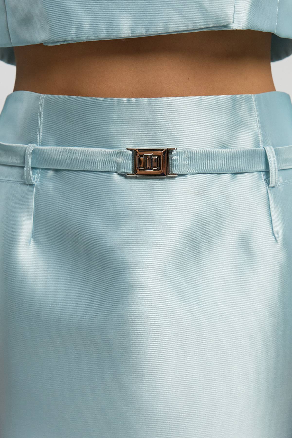 KarenMillen The Founder Satin Twill Belted Tailored Midi Skirt