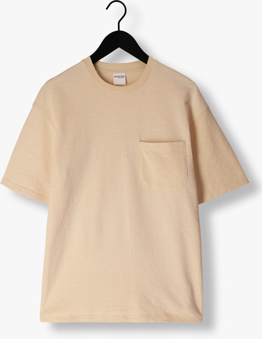 SELECTED HOMME beige selected homme t-shirt slhloossaul slub ss o-neck tee