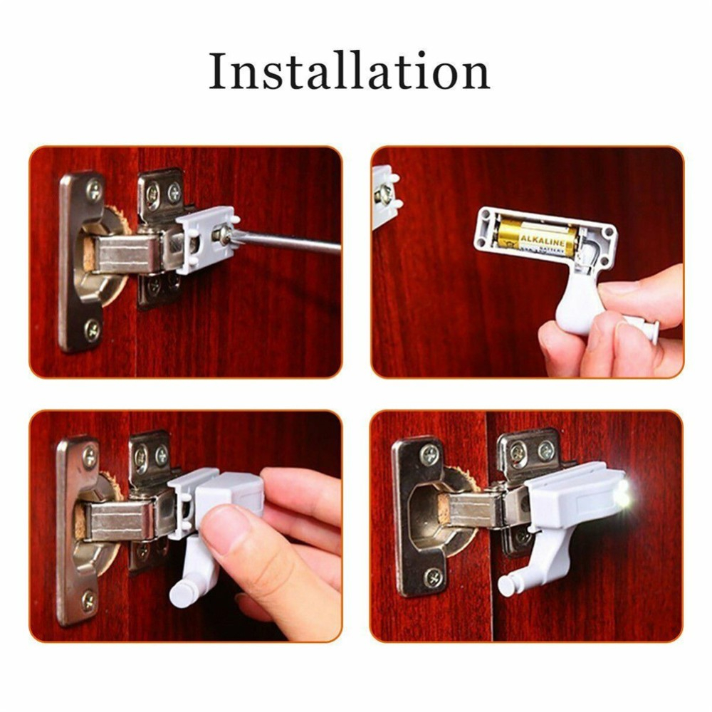 3 LED's Scharnier Licht Schrank Beleuchtung Kleiderschrank Leuchtsensor (Batteriebetrieben) - Kaltweiss