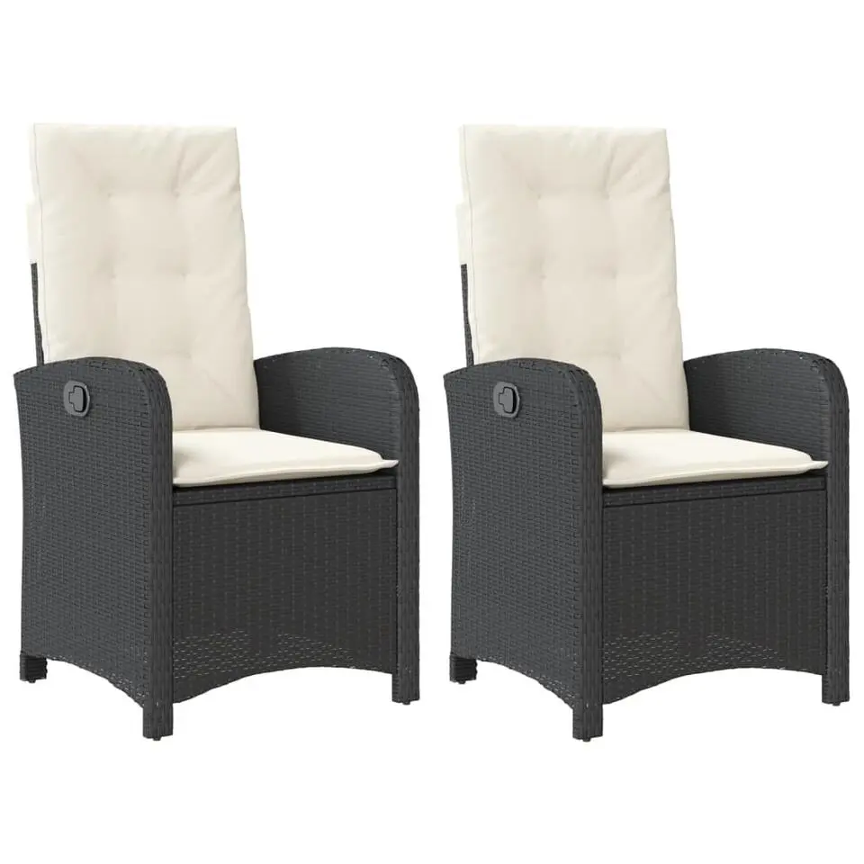 vidaXL - Verstelbare tuinstoelen met kussens - Zwart - Poly rattan - 2 stuks