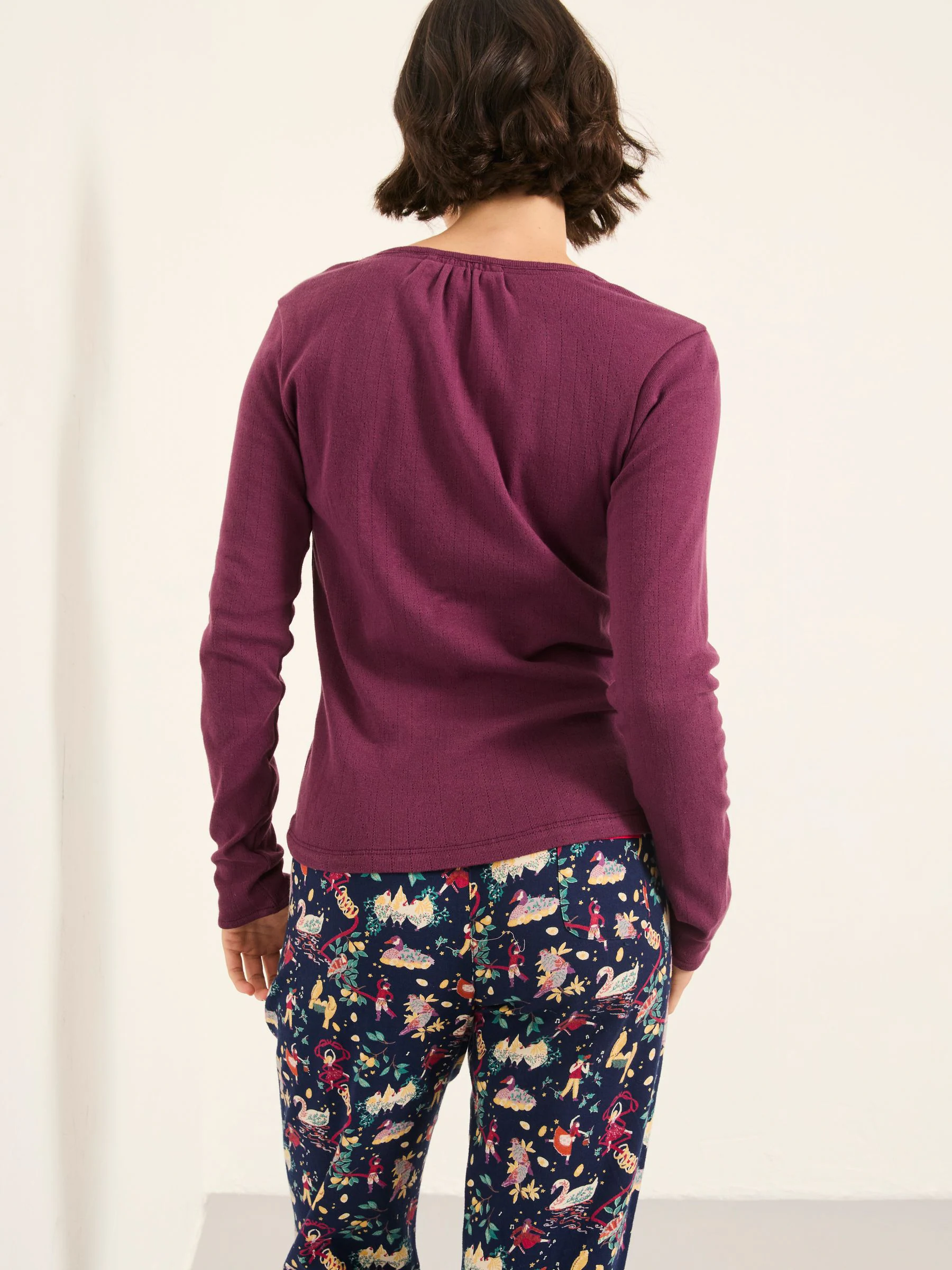 Paars - FatFace Pointelle Henley Top