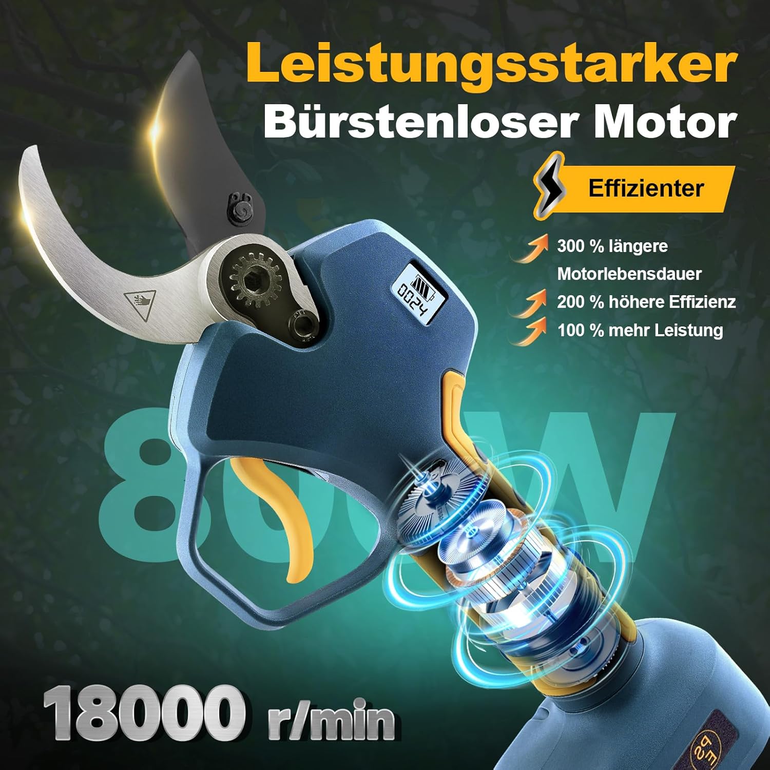 40mm Akku Astschere Elektrische Gartenschere Kompatibel mit Makita 18V Akku (ohne Akku und Ladegerät) Schere Bürstenloser Motor für Garten, Äste und Obstbäume (PR-E40-Body)