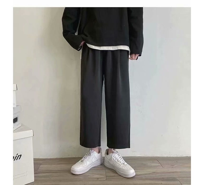 Sinlarity - Mid Rise Plain Crop Broek met Wijde Pijpen