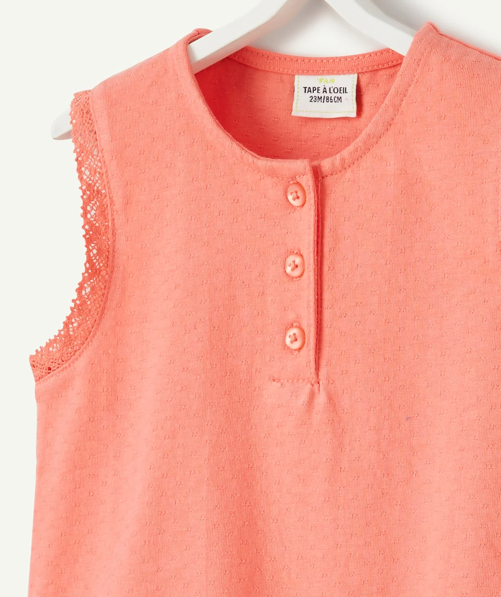 T-SHIRT BÉBÉ FILLE EN COTON SANS MANCHES COULEUR CORAIL
